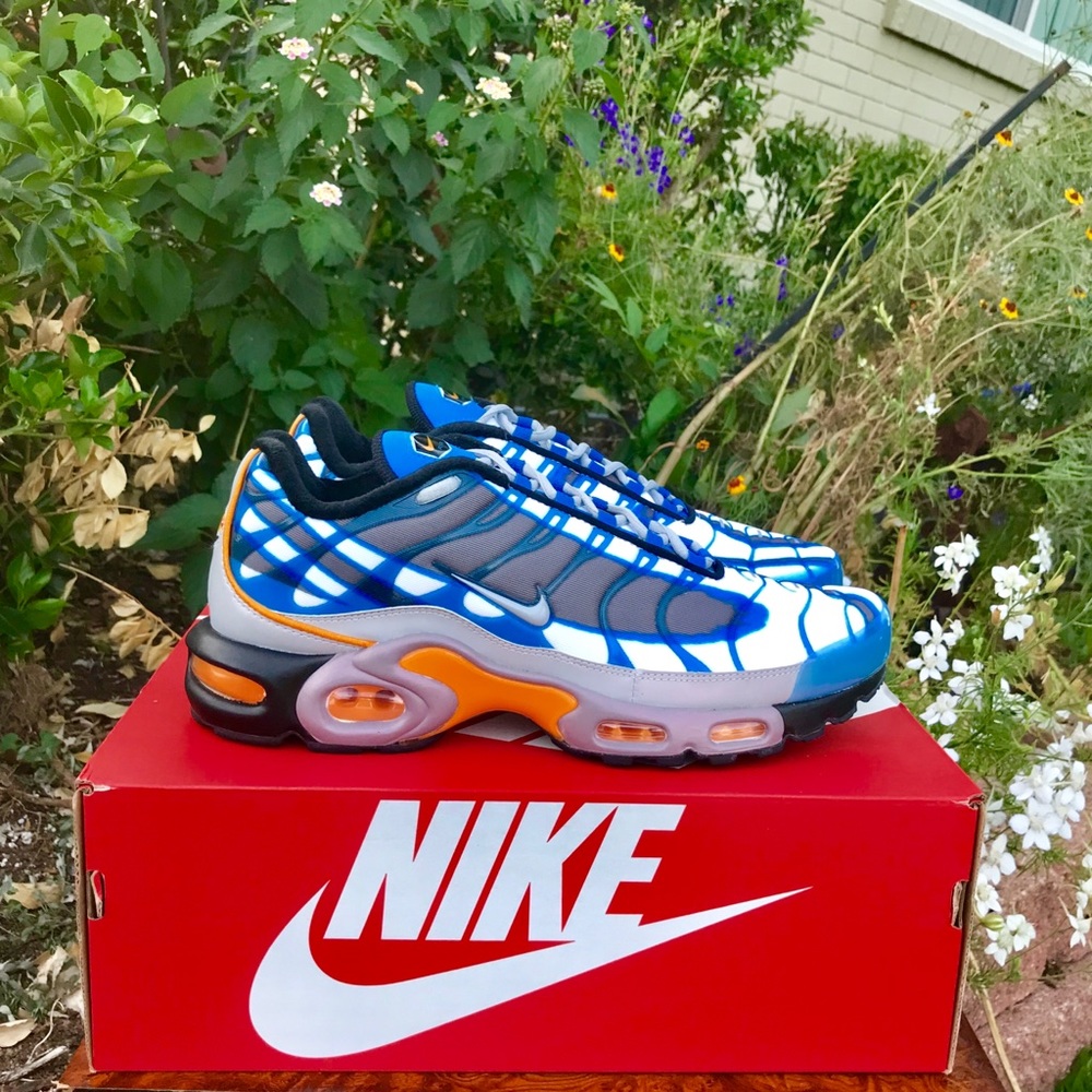 Nike Men's Air Max Plus PRM Photo Blue Grey Orange